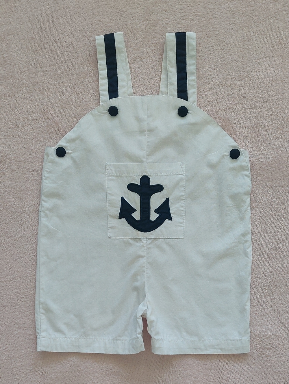 POWELL CRAFT White Nautical Shortalls with Anchor Accent NWOT